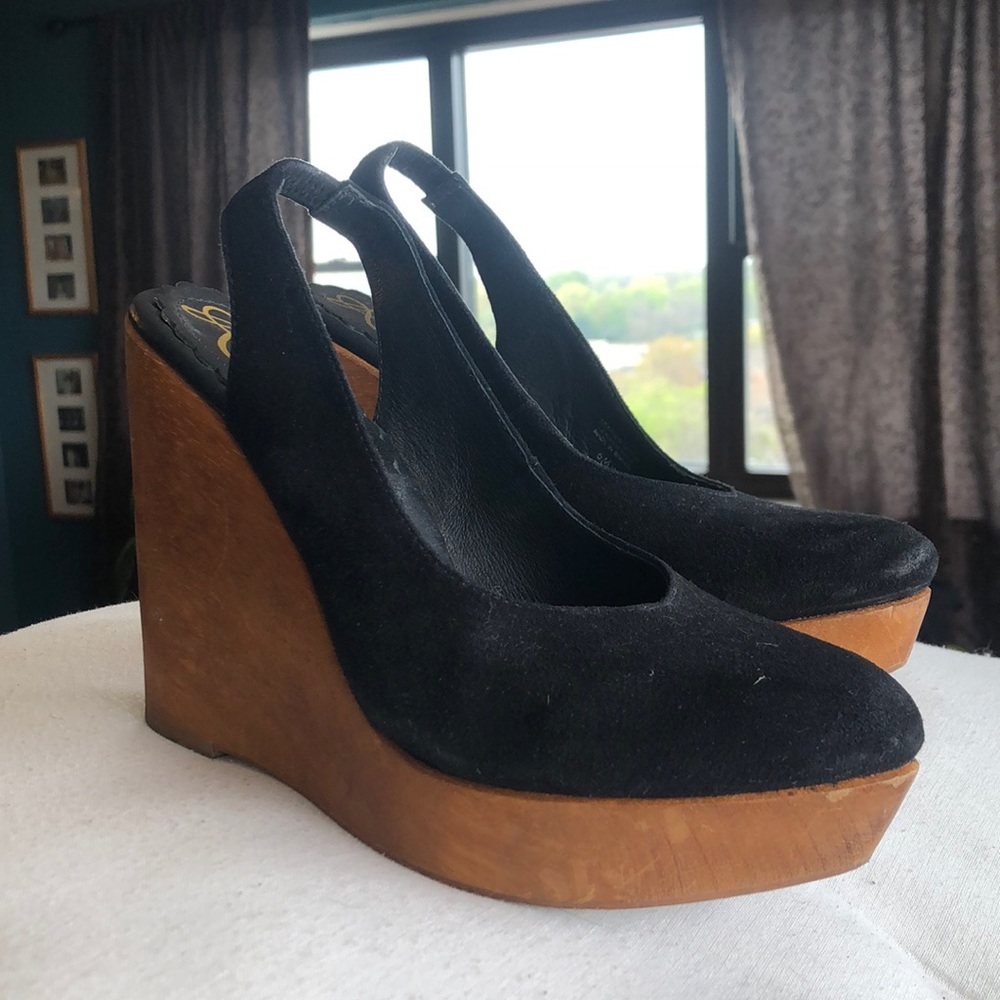 Rowen Black Suede Leather Platform Wedge EUC